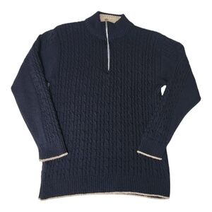 Peregrine Men’s 100% Pure New Wool Cable Knit Half-Zip Sweater Navy